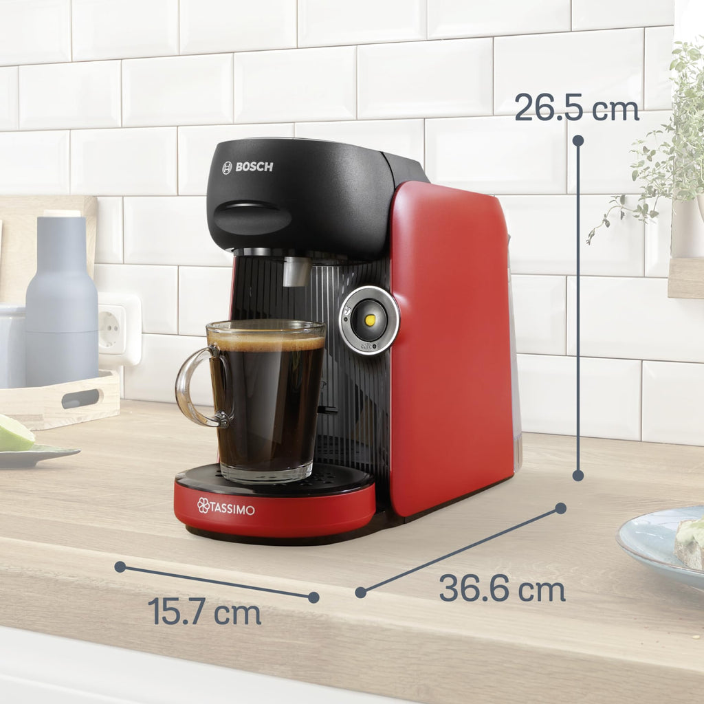 Elite Tassimo Finesse TAS163E – Kapselmaschine mit IntensityBoost, über 70 Getränke, 1400W, Rot/Schwarz