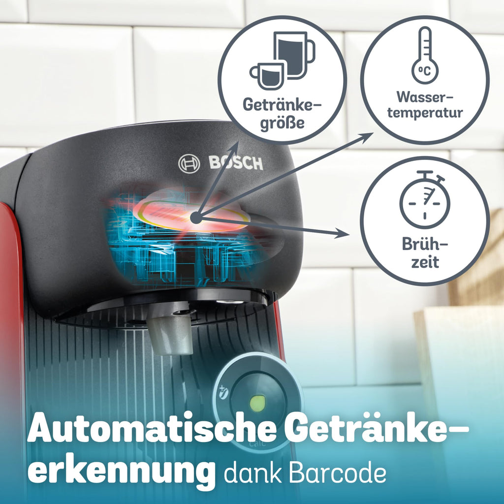 Elite Tassimo Finesse TAS163E – Kapselmaschine mit IntensityBoost, über 70 Getränke, 1400W, Rot/Schwarz