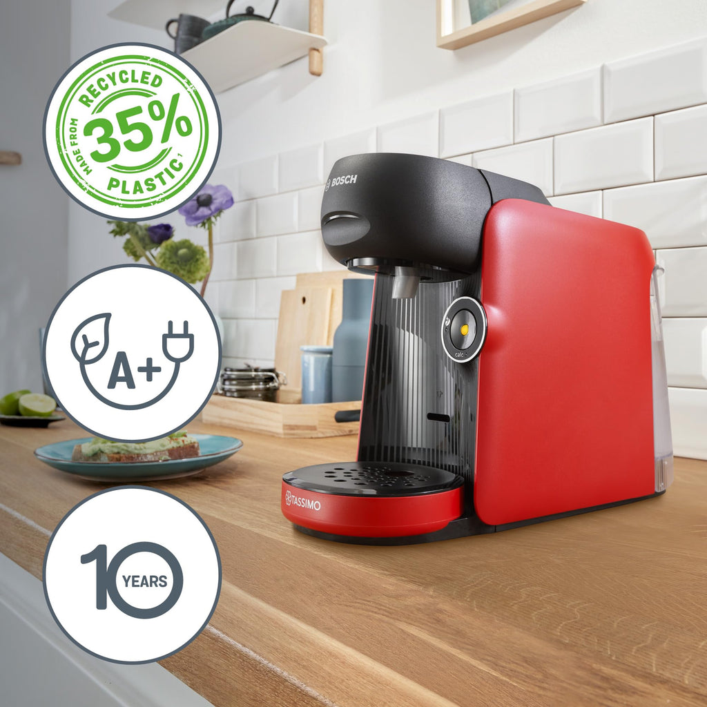 Elite Tassimo Finesse TAS163E – Kapselmaschine mit IntensityBoost, über 70 Getränke, 1400W, Rot/Schwarz