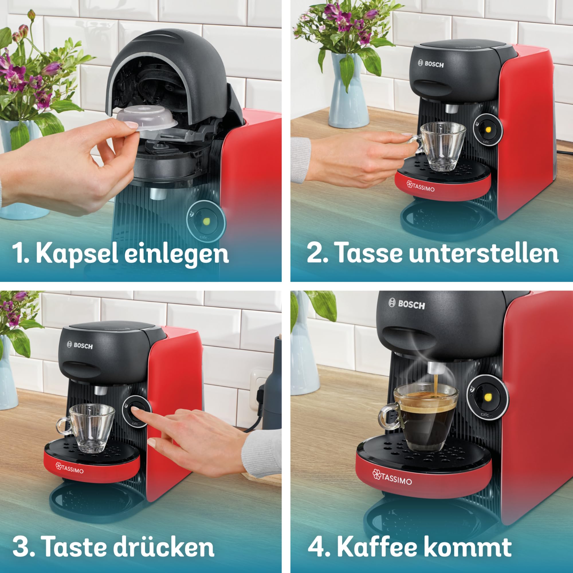 Elite Tassimo Finesse TAS163E – Kapselmaschine mit IntensityBoost, über 70 Getränke, 1400W, Rot/Schwarz