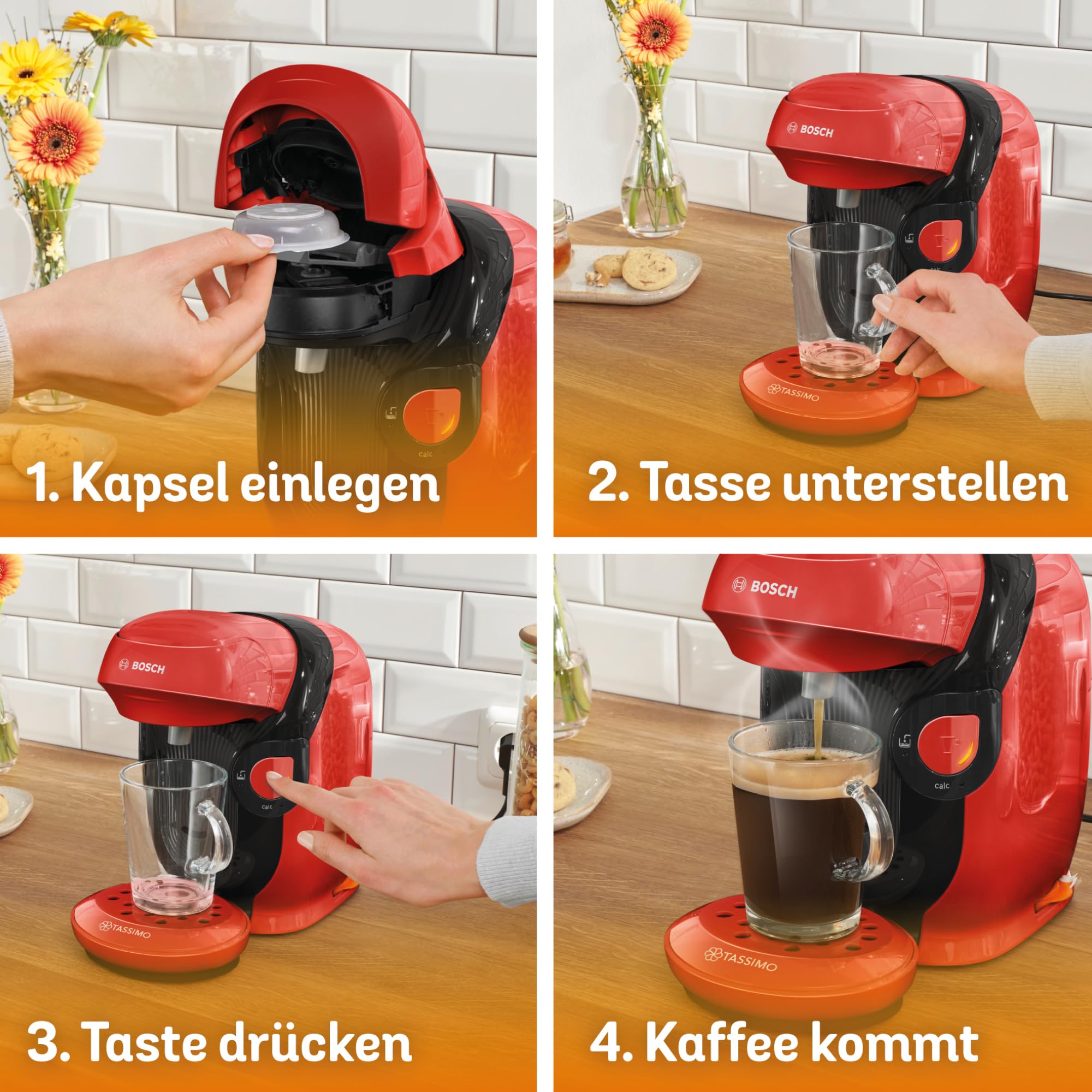 Elite Tassimo Style TAS1103 – Kapselmaschine, über 70 Getränke, INTELLIBREW™, 1400W, Rot