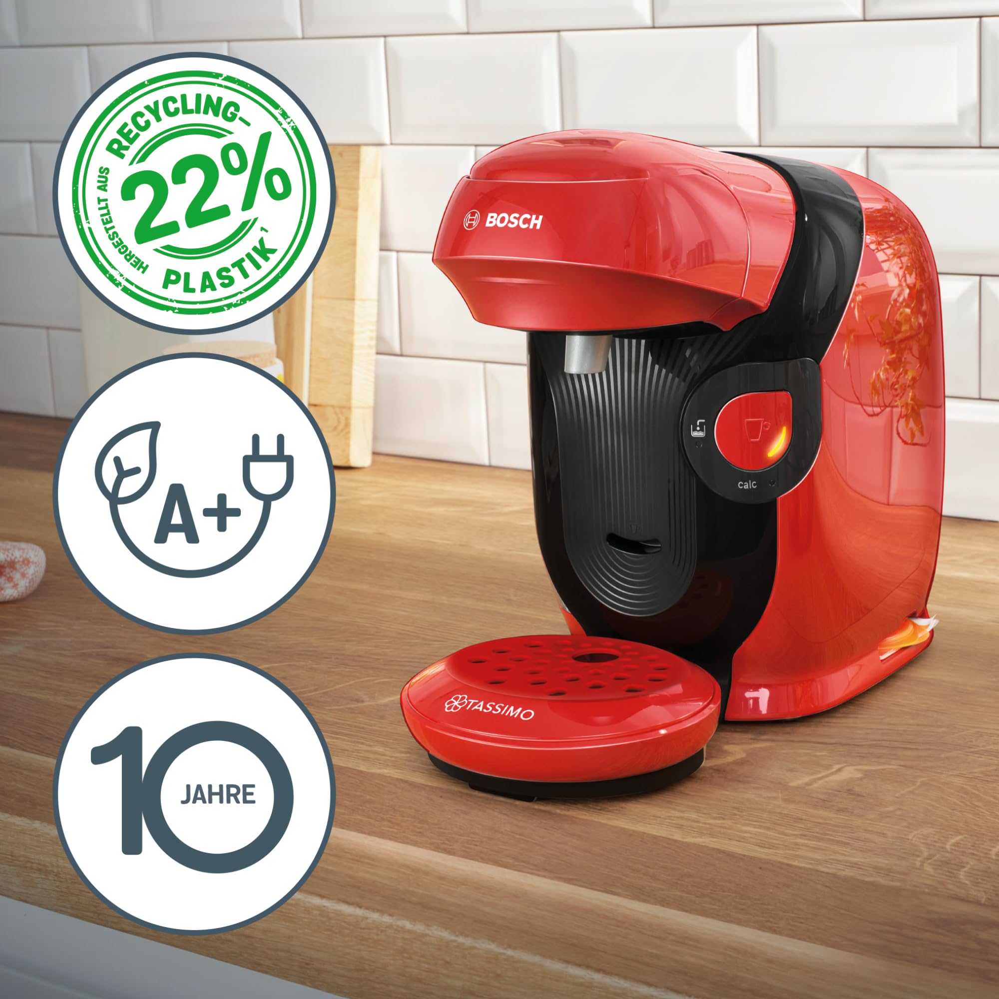 Elite Tassimo Style TAS1103 – Kapselmaschine, über 70 Getränke, INTELLIBREW™, 1400W, Rot
