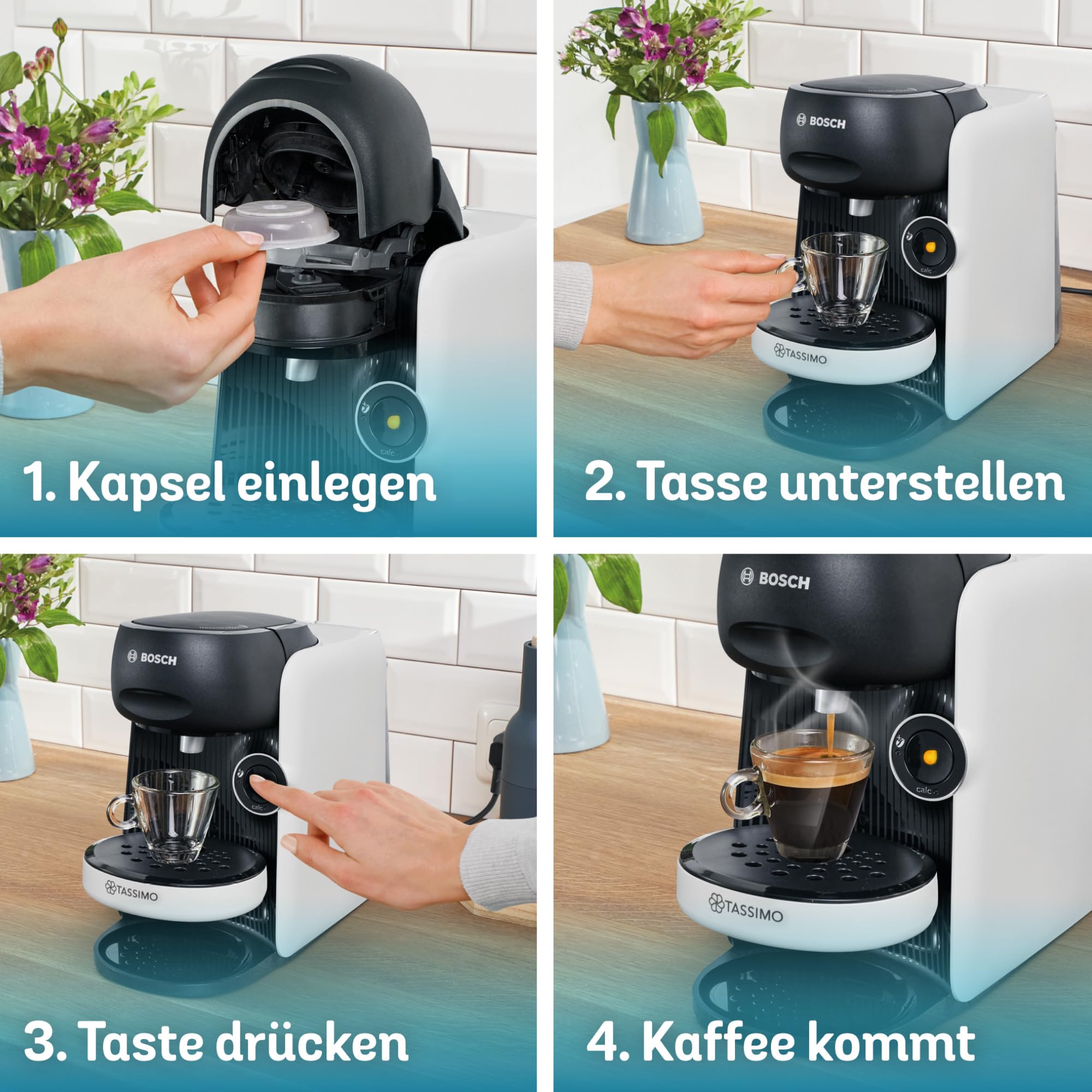 Elite Tassimo Finesse TAS1104 – Kapselmaschine, IntensityBoost, über 70 Getränke, 1400W, Weiss/Schwarz